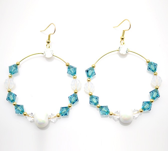 Blue Hoop Crystal Earrings 